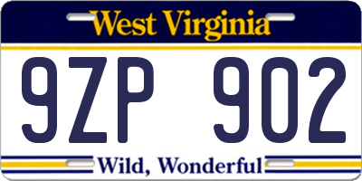 WV license plate 9ZP902