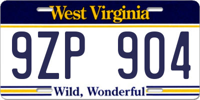 WV license plate 9ZP904