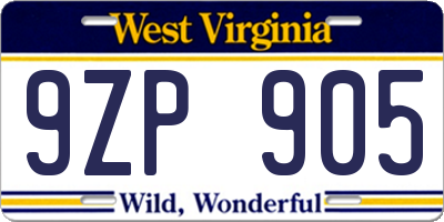 WV license plate 9ZP905