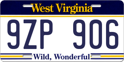 WV license plate 9ZP906