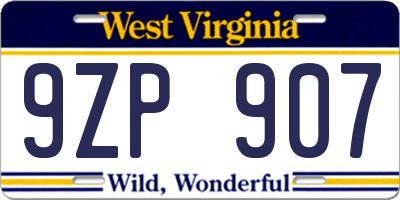WV license plate 9ZP907