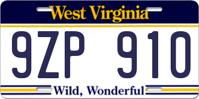 WV license plate 9ZP910