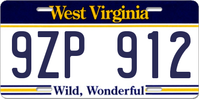 WV license plate 9ZP912