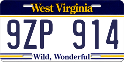 WV license plate 9ZP914
