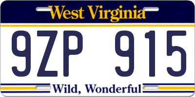 WV license plate 9ZP915