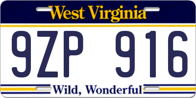 WV license plate 9ZP916