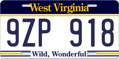 WV license plate 9ZP918