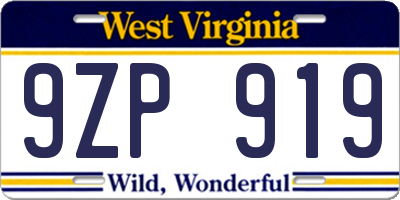 WV license plate 9ZP919