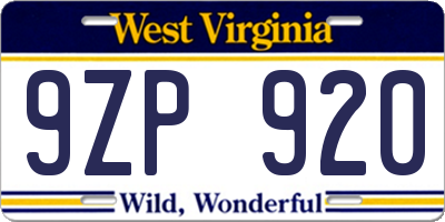WV license plate 9ZP920
