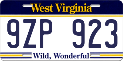 WV license plate 9ZP923