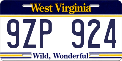 WV license plate 9ZP924