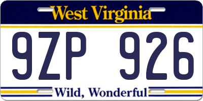 WV license plate 9ZP926