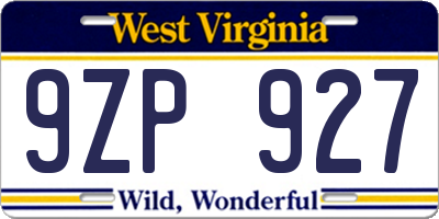 WV license plate 9ZP927