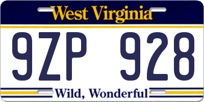 WV license plate 9ZP928