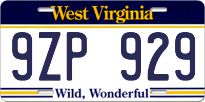 WV license plate 9ZP929