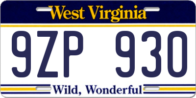WV license plate 9ZP930