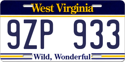 WV license plate 9ZP933
