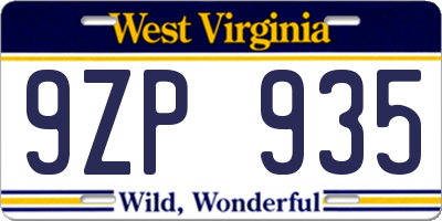 WV license plate 9ZP935