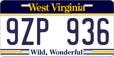 WV license plate 9ZP936
