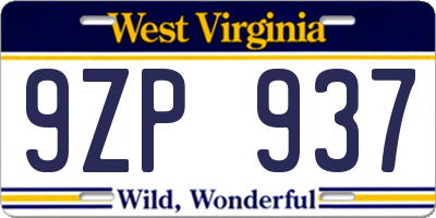 WV license plate 9ZP937