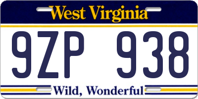 WV license plate 9ZP938