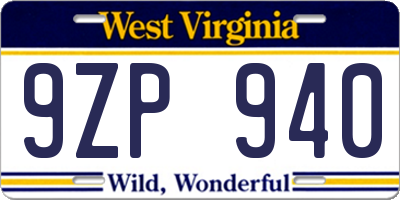 WV license plate 9ZP940