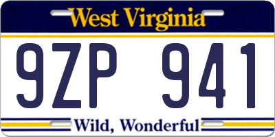 WV license plate 9ZP941