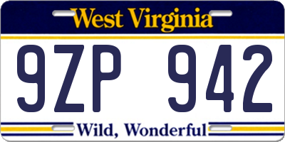 WV license plate 9ZP942