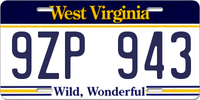 WV license plate 9ZP943