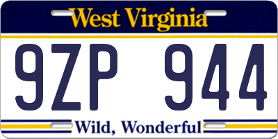 WV license plate 9ZP944