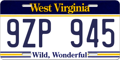 WV license plate 9ZP945