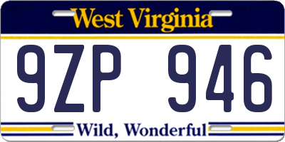 WV license plate 9ZP946