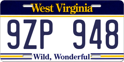 WV license plate 9ZP948
