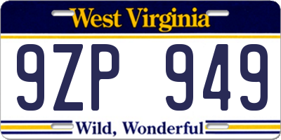 WV license plate 9ZP949
