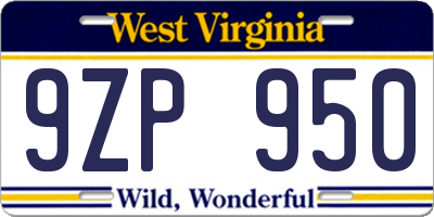 WV license plate 9ZP950