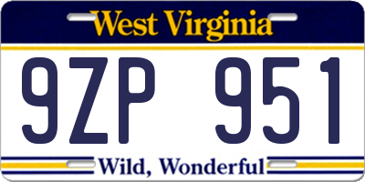WV license plate 9ZP951
