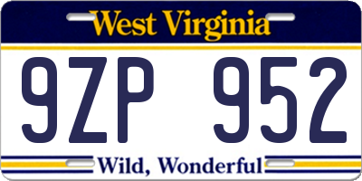 WV license plate 9ZP952