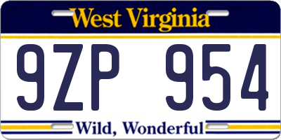 WV license plate 9ZP954