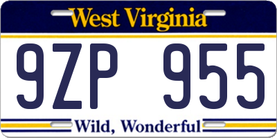 WV license plate 9ZP955