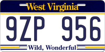 WV license plate 9ZP956