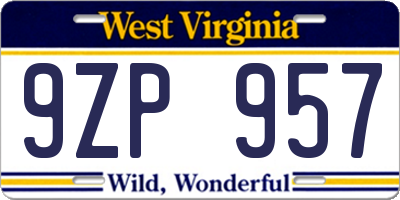 WV license plate 9ZP957