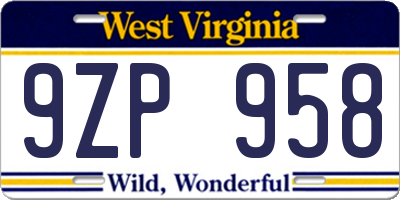 WV license plate 9ZP958