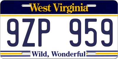 WV license plate 9ZP959