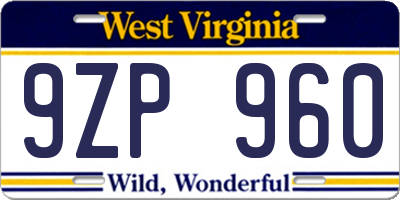 WV license plate 9ZP960