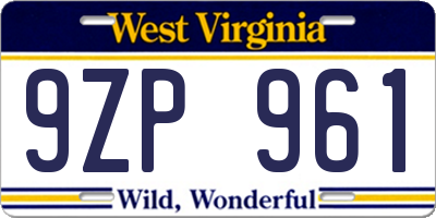 WV license plate 9ZP961