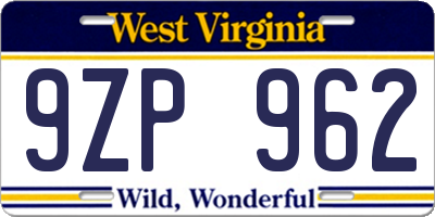 WV license plate 9ZP962