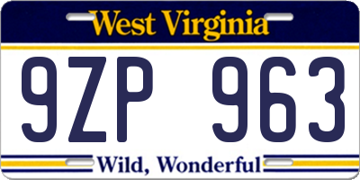 WV license plate 9ZP963