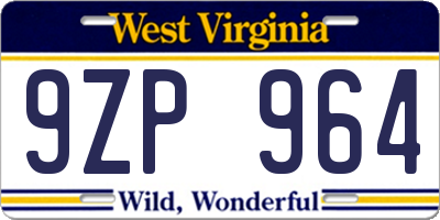 WV license plate 9ZP964