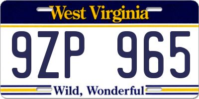 WV license plate 9ZP965