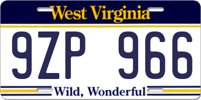 WV license plate 9ZP966